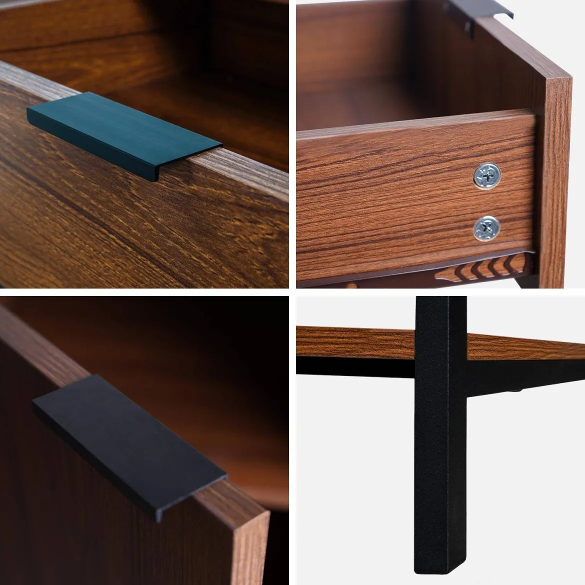 Credenza effetto legno tinto noce e metallo a 3 ante, 110cm