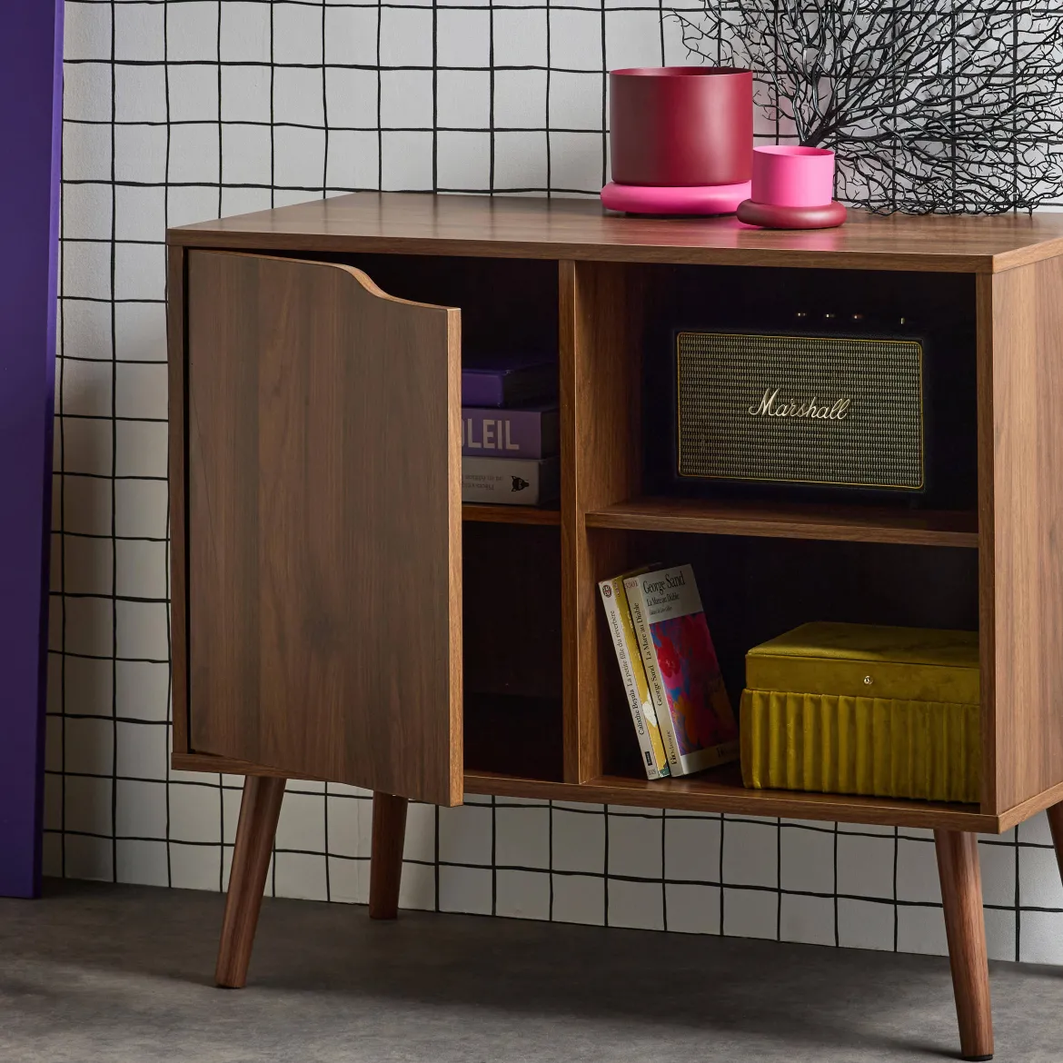 Credenza effetto noce 1 anta, 2 ripiani, 80cm