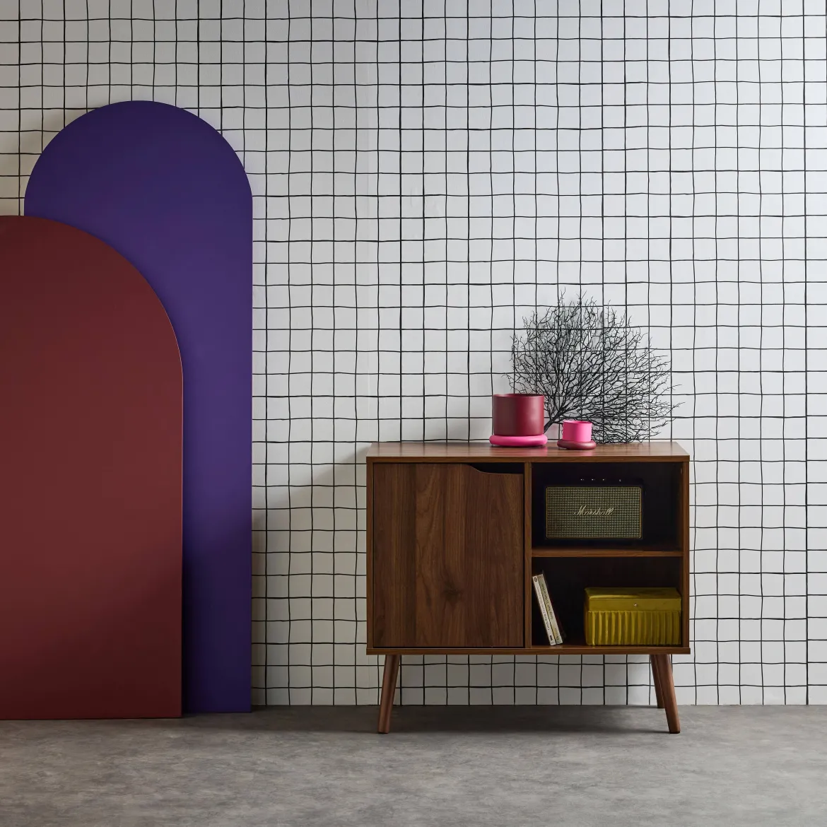 Credenza effetto noce 1 anta, 2 ripiani, 80cm