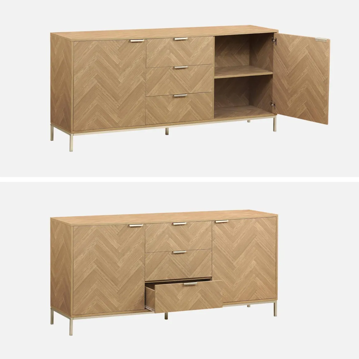 Credenza effetto spina di pesce a 2 ante, 160cm