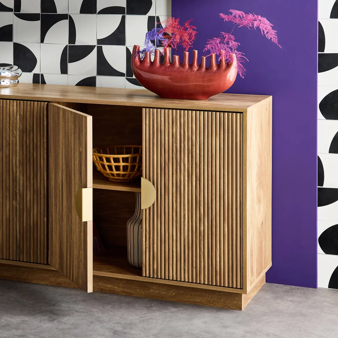 Credenza esotica effetto legno di mango a 4 ante, 160cm
