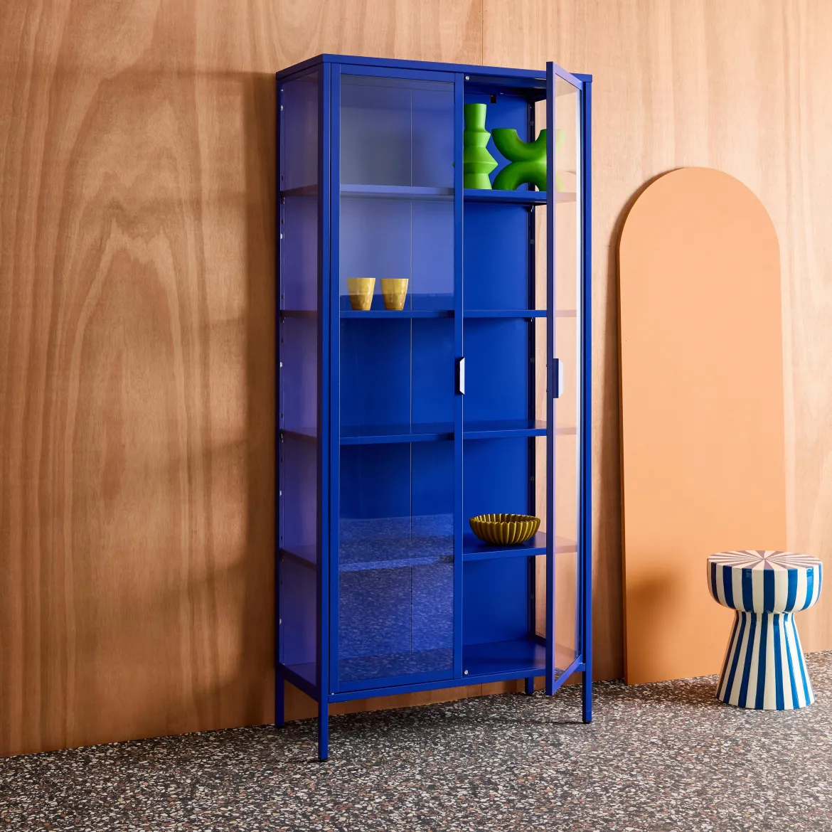 Credenza in acciaio e vetro temperato 2 porte, 180cm
