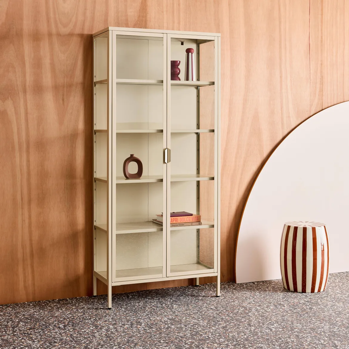 Credenza in acciaio e vetro temperato 2 porte, 180cm