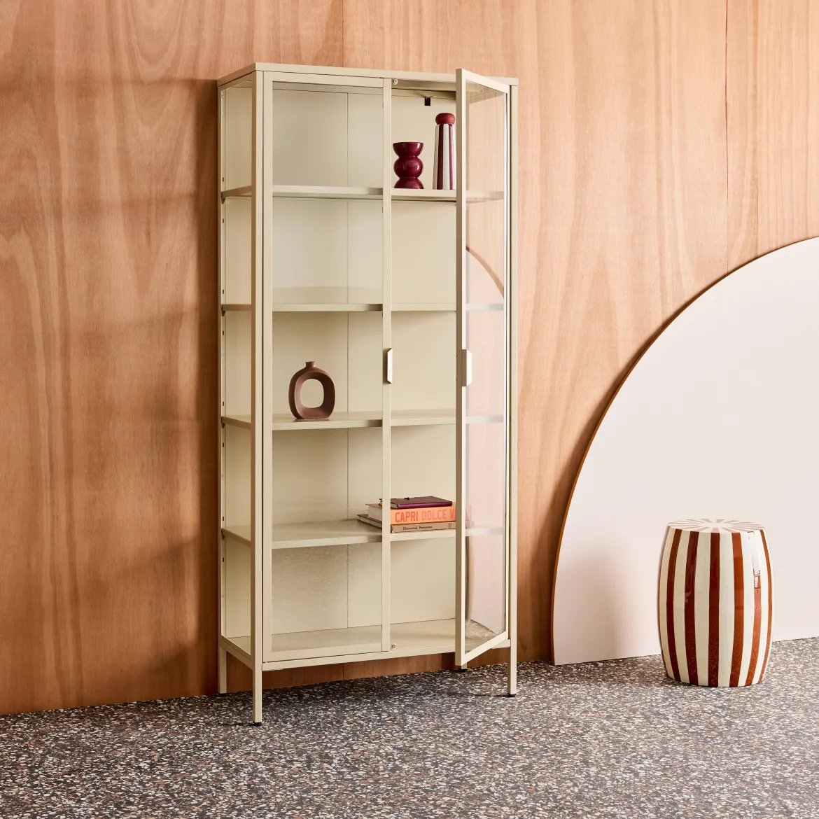 Credenza in acciaio e vetro temperato 2 porte, 180cm