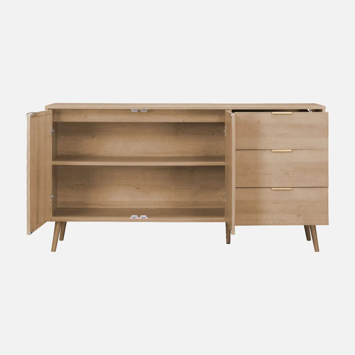 Credenza in legno e canna a 2 ante e 3 cassetti, 150cm