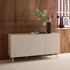 Credenza in metallo e decorazione in legno 3 ante, 150cm