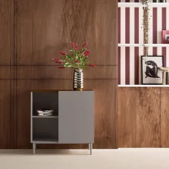Credenza in metallo e decorazione in legno 1 anta, 80cm