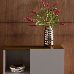 Credenza in metallo e decorazione in legno 1 anta, 80cm