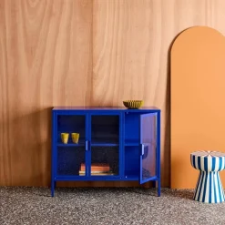 Credenza industriale in metallo e vetro temperato 3 ante, 100cm
