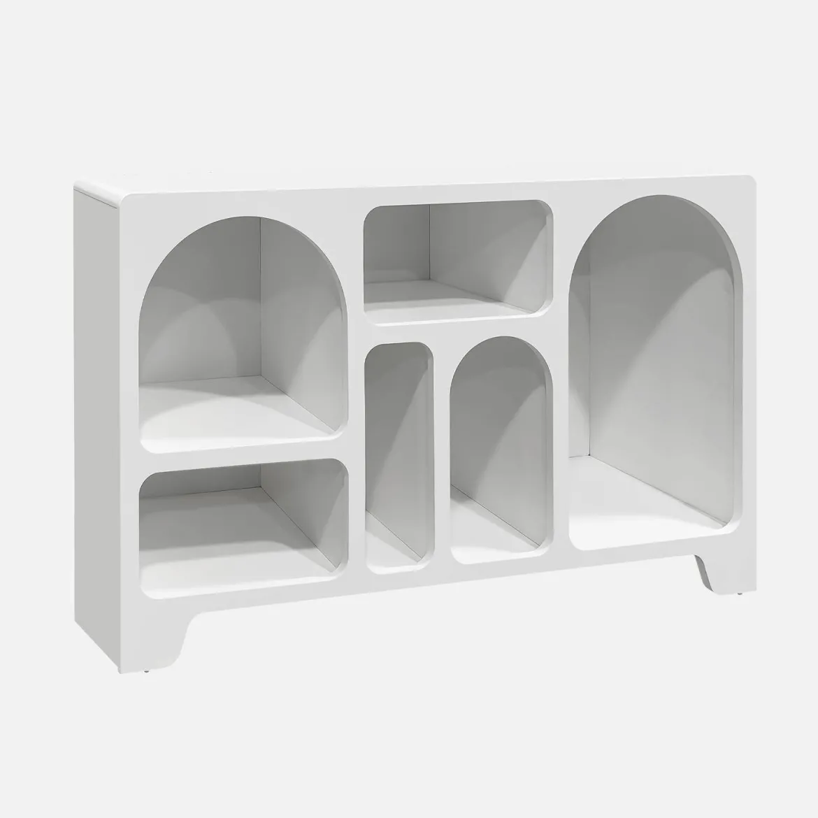 Credenza organica a 6 scomparti effetto legno, 120cm