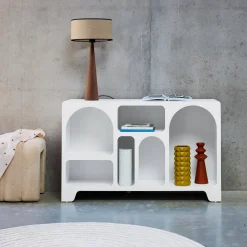 Credenza organica a 6 scomparti effetto legno, 120cm