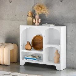 Credenza organica a 4 scomparti effetto legno bianco, 90cm