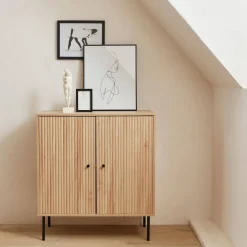 Credenza scanalate effetto legno a 2 ante, 83.5cm
