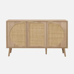 Credenza scandinava con decoro in legno e canna, 120cm