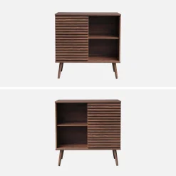 Credenza scandinava effetto legno e anta scorrevole scanalata, 80cm