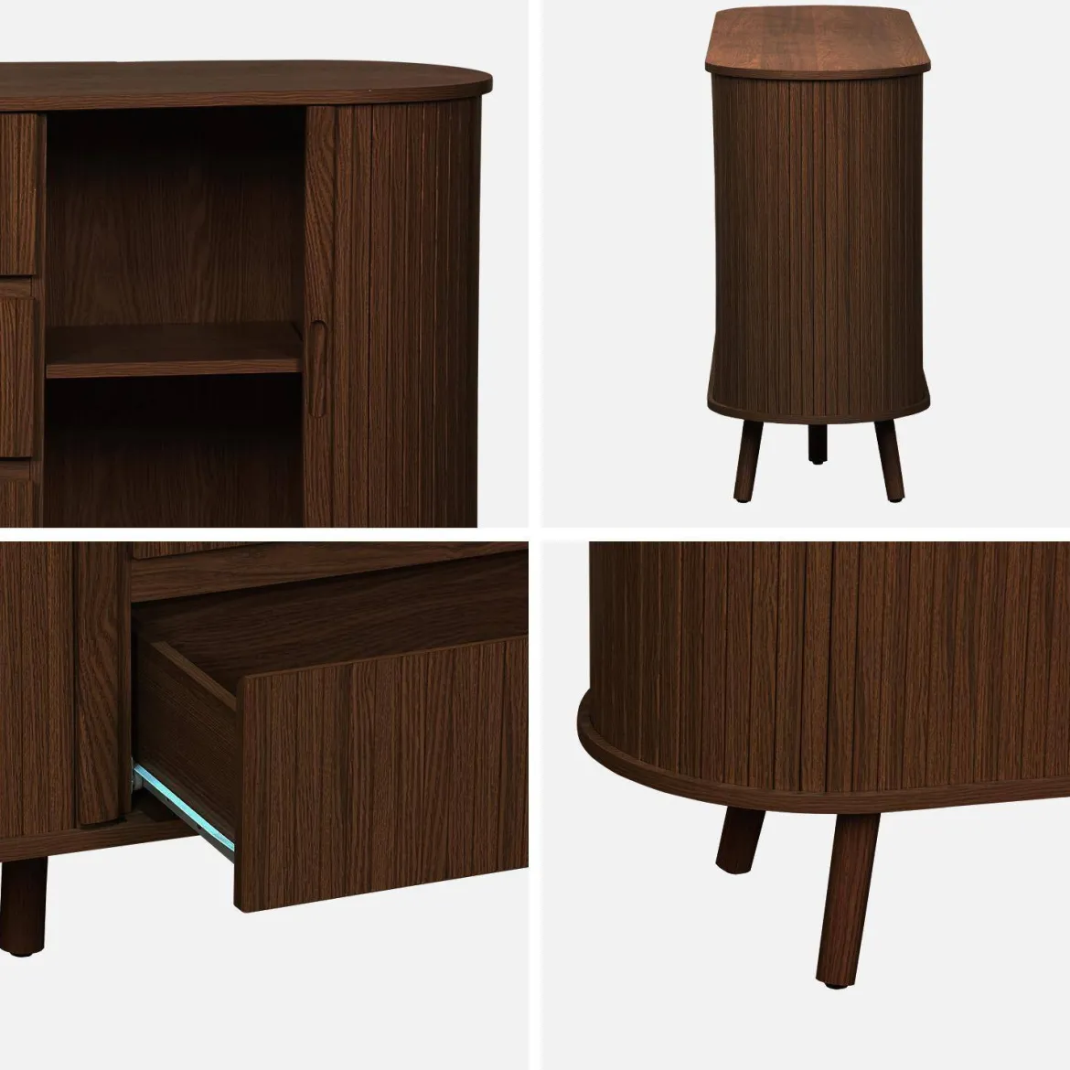 Credenza scandinava effetto legno scanalato 2 ante scorrevoli, 150cm