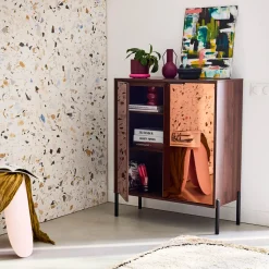 Credenza vintage effetto legno di noce, 83cm