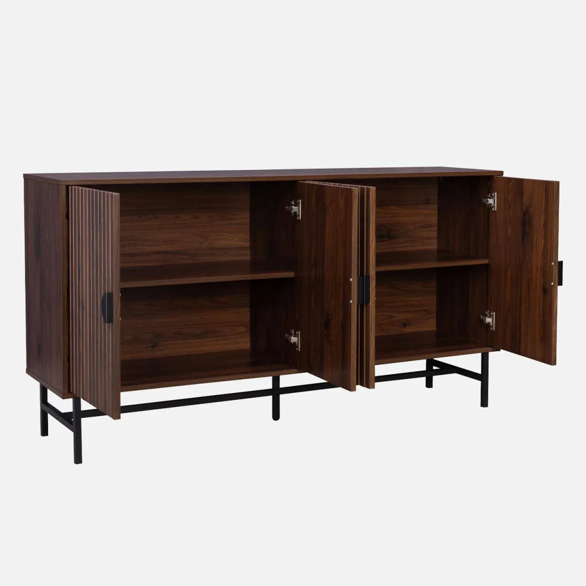 Credenza a 4 ante scanalata effetto legno, 157.5cm