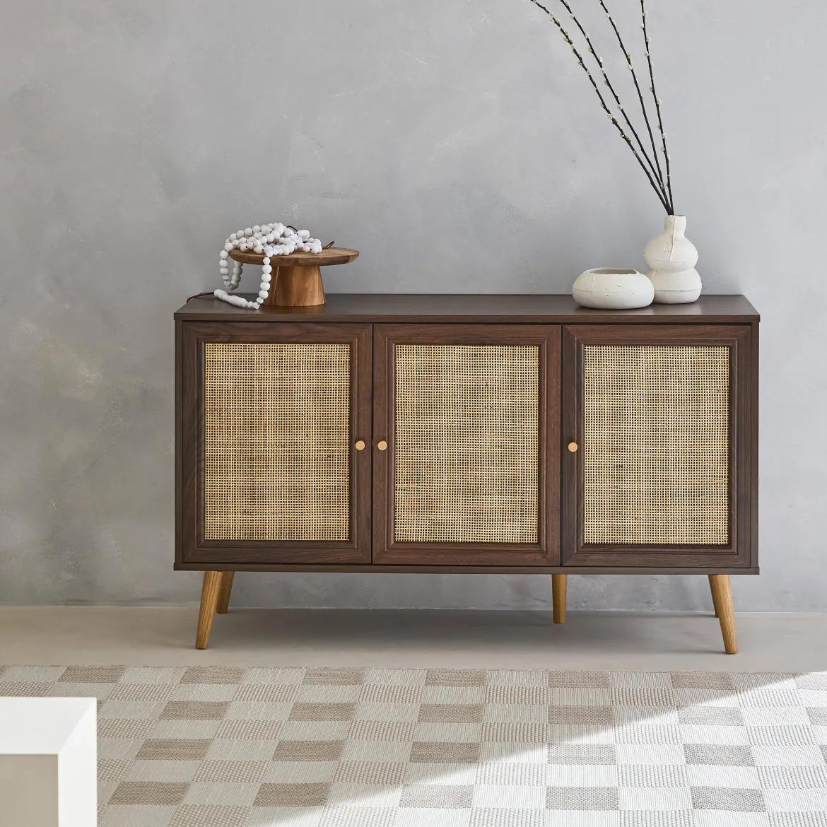 Credenza 3 ante in cannage, 120 cm