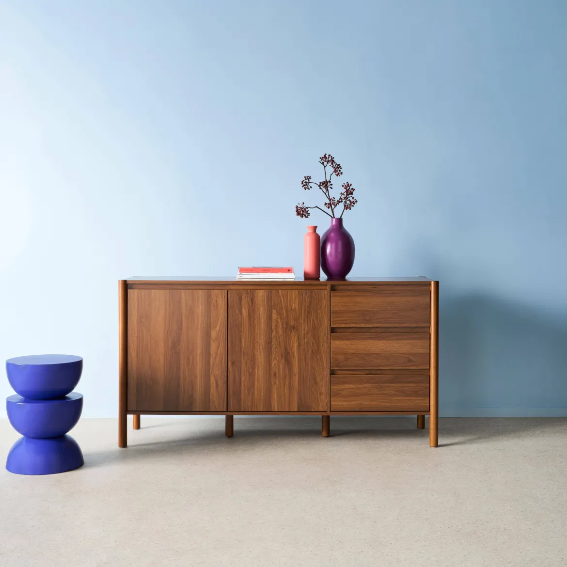Credenza decorazione legno 2 ante 3 cassetti 150cm