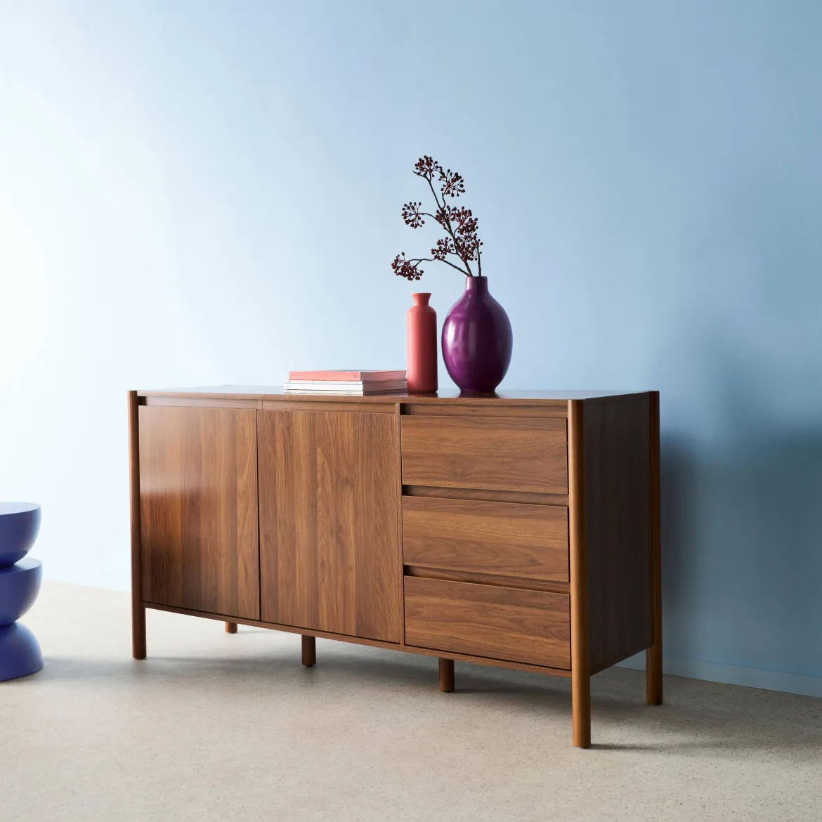 Credenza decorazione legno 2 ante 3 cassetti 150cm