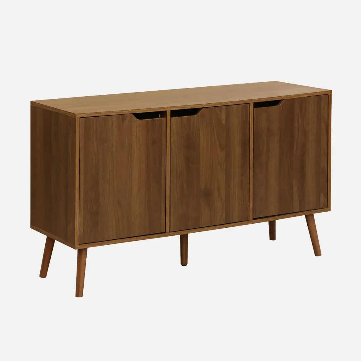 Credenza effetto noce con 3 ante e 3 ripiani, 120cm