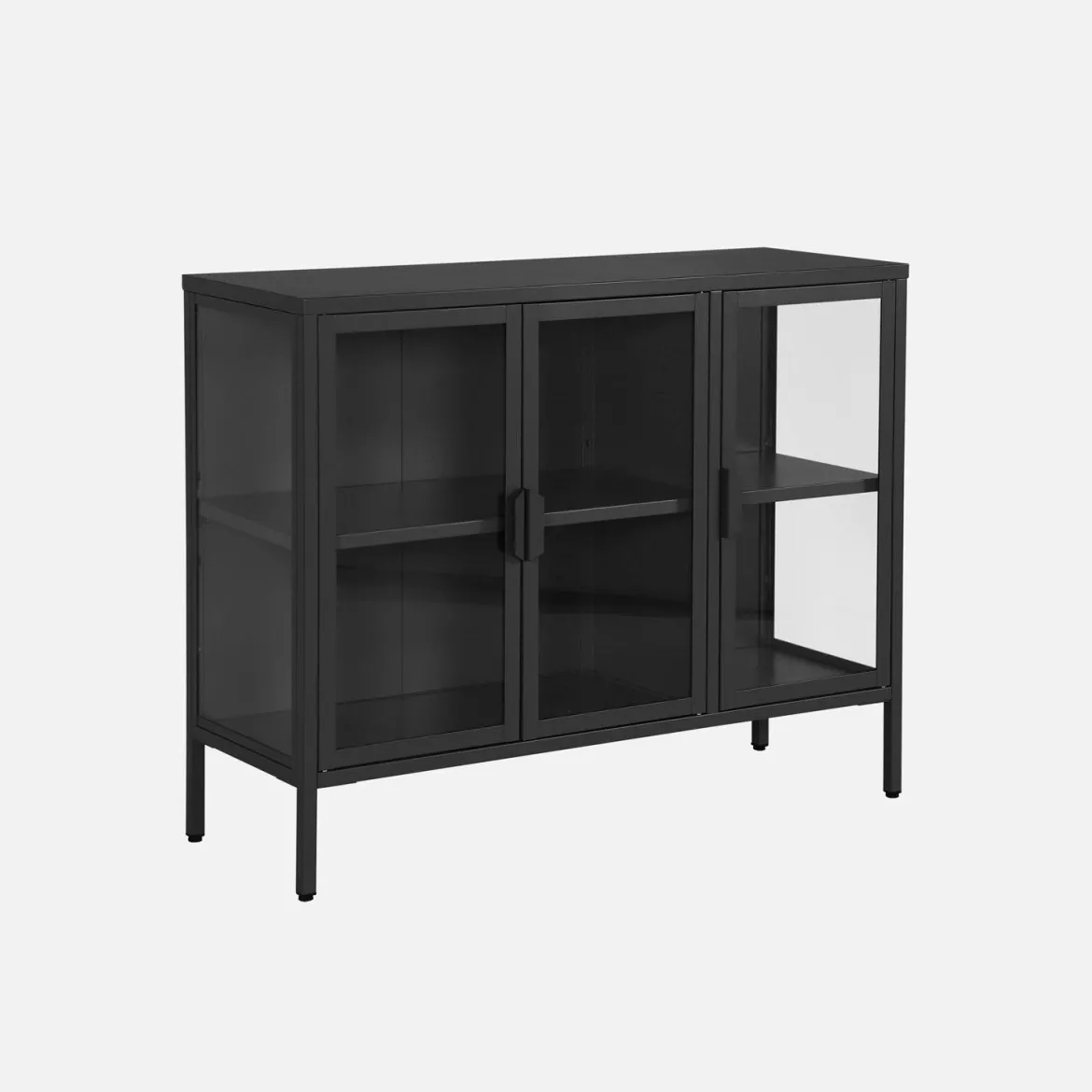 Credenza industriale in metallo e vetro temperato 3 ante, 100cm