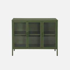 Credenza industriale in metallo e vetro temperato 3 ante, 100cm