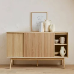 Credenza scandinava a 2 ante effetto legno, 150cm