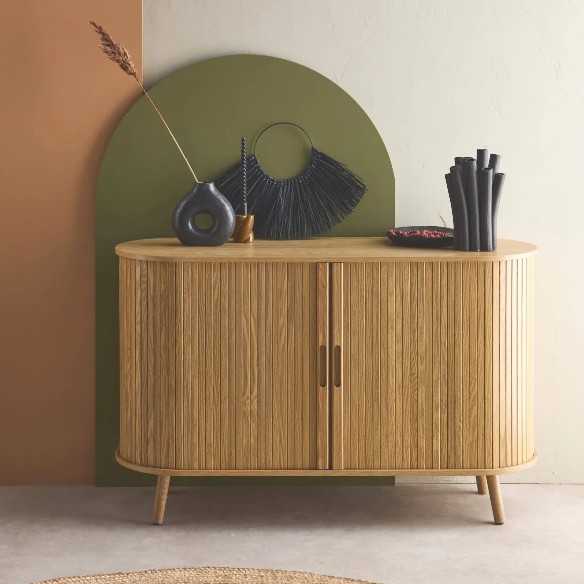 Credenza scandinava a 2 ante scorrevoli, 120cm