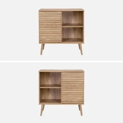 Credenza scandinava effetto legno e anta scorrevole scanalata, 80cm
