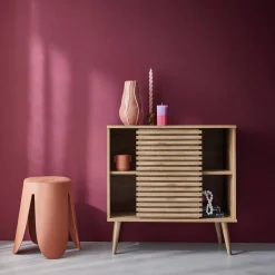 Credenza scandinava effetto legno e anta scorrevole scanalata, 80cm