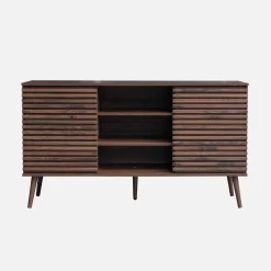 Credenza scandinava in legno con 2 ante scorrevoli scanalate, 140cm