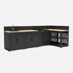 Cucina da esterno 5 moduli acciaio e decorazione in legno