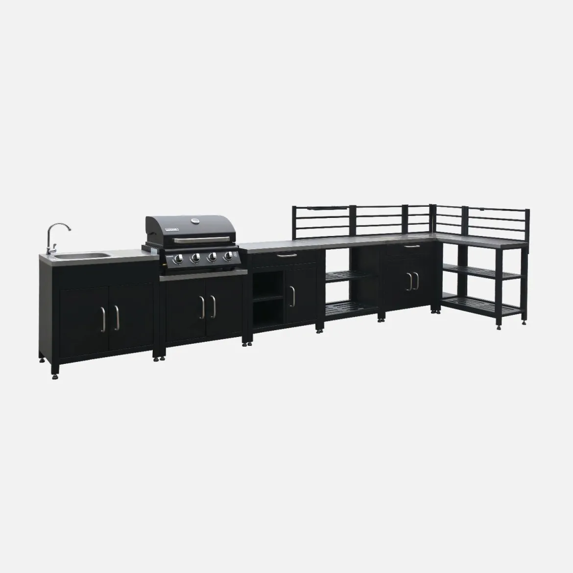 Cucina da esterno, 7 moduli e barbecue a gas, 4 bruciatori