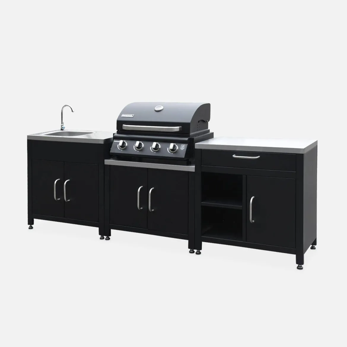 Cucina da esterno, 7 moduli e barbecue a gas, 4 bruciatori