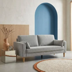 Divano in legno di hevea e ciniglia, 3 posti