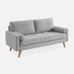 Divano in stile scandinavo in tessuto semplice, 3 posti