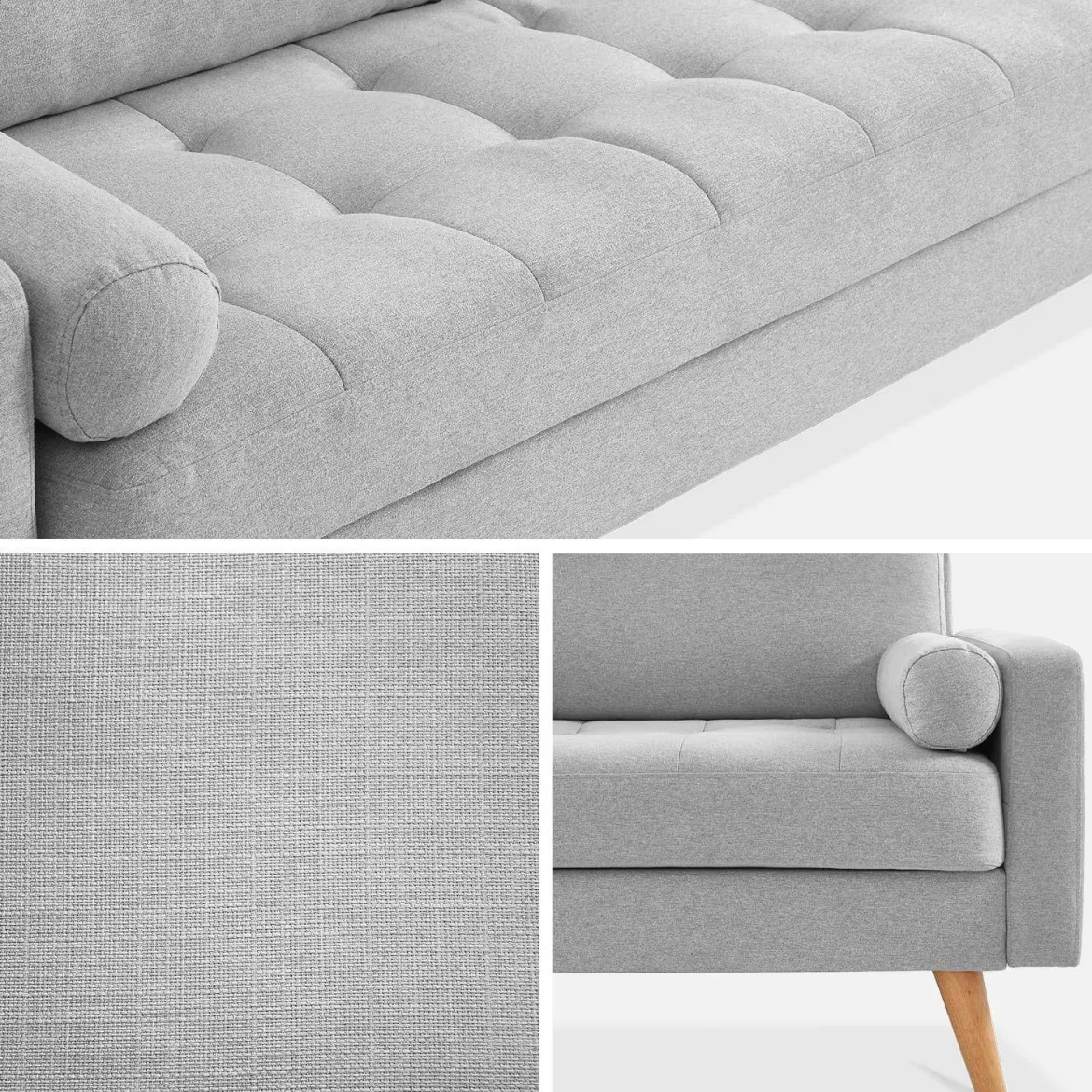 Divano in stile scandinavo in tessuto semplice, 3 posti