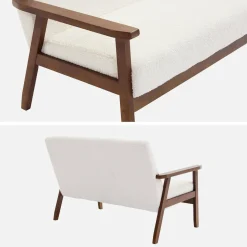 Divano in tessuto bouclé con gambe in legno tinto noce chiaro, 2 posti