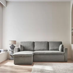 Divano letto angolare reversibile in velluto a coste, 3 posti