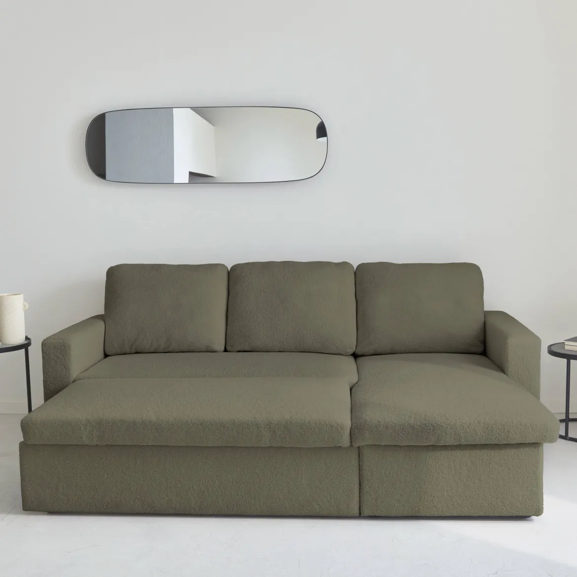 Divano letto angolare reversibile in bouclé, 3 posti