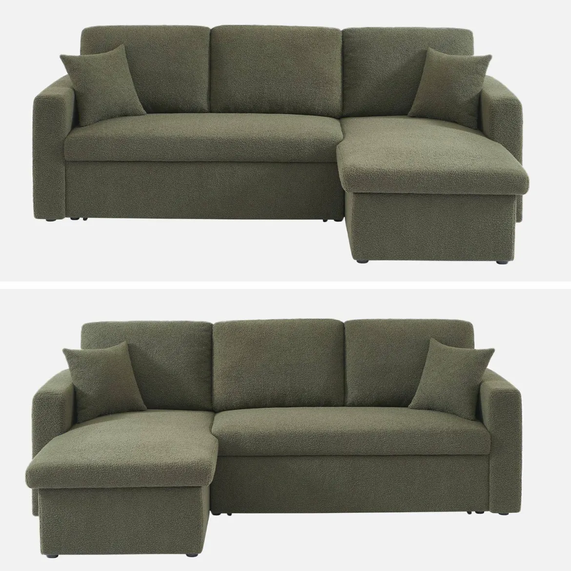 Divano letto angolare reversibile in bouclé, 3 posti