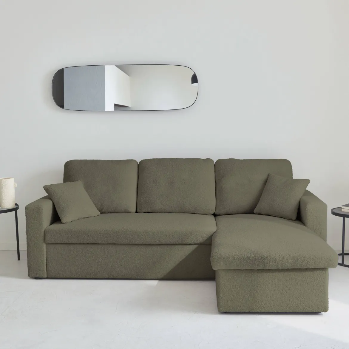 Divano letto angolare reversibile in bouclé, 3 posti