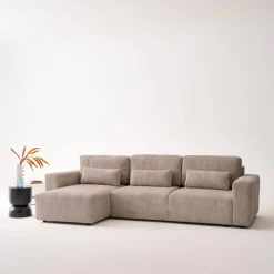 Divano letto angolare reversibile con contenitore in velluto a coste, da 3 a 5 posti