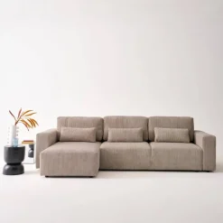 Divano letto angolare reversibile con contenitore in velluto a coste, da 3 a 5 posti