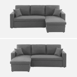 Divano letto angolare reversibile con contenitore, 3 posti