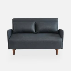 Divano letto clic-clac in tessuto con gambe in legno, 2 posti
