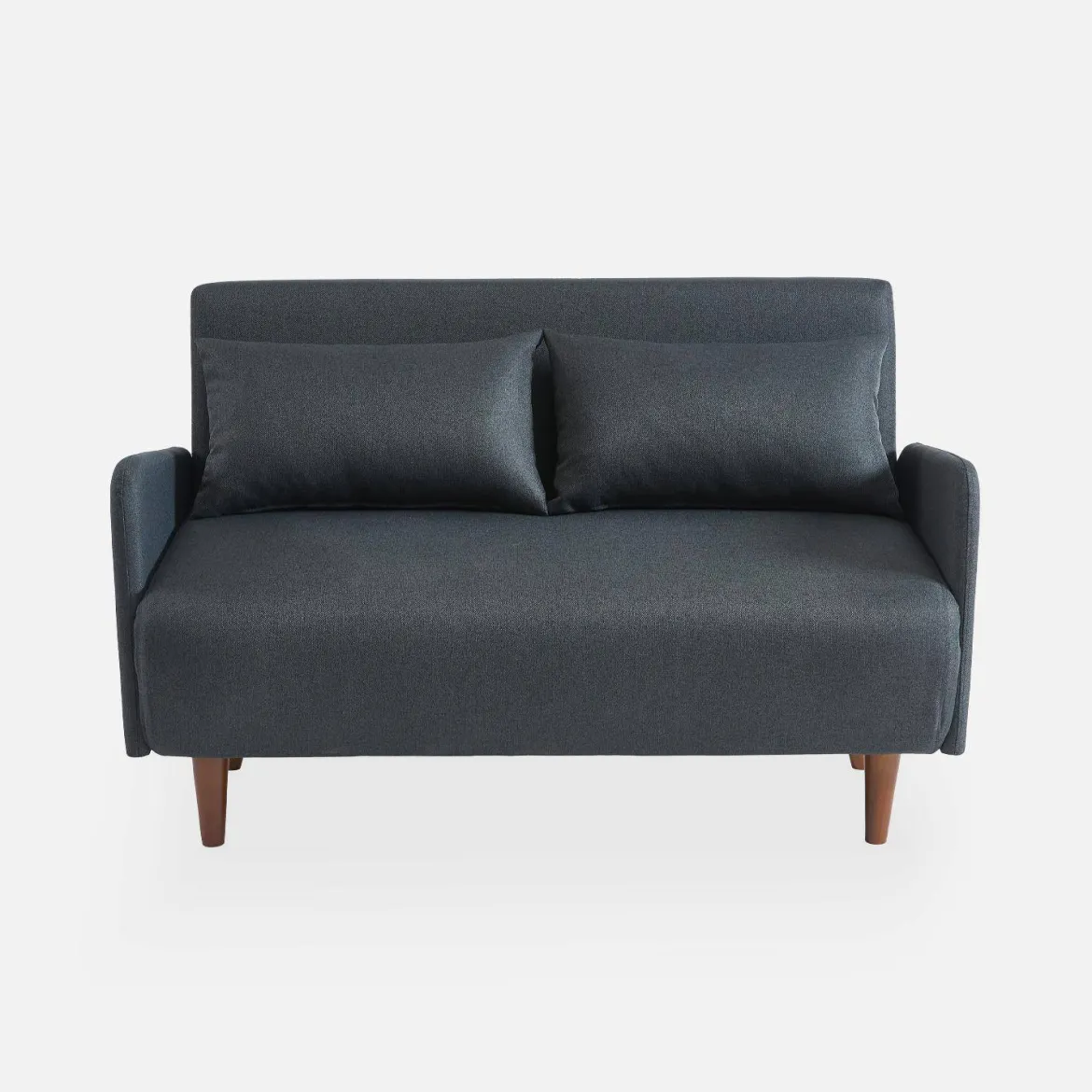 Divano letto clic-clac in tessuto con gambe in legno, 2 posti