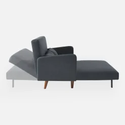 Divano letto clic-clac in tessuto con gambe in legno, 2 posti